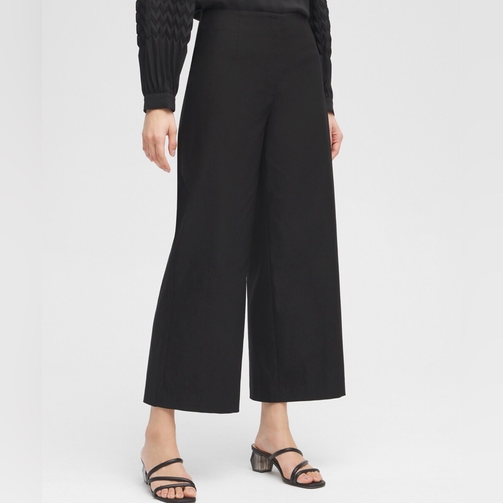 Lucca Black Wide Leg Cropped Flat Front Pants Cotton Linen Blend Size M NWOT